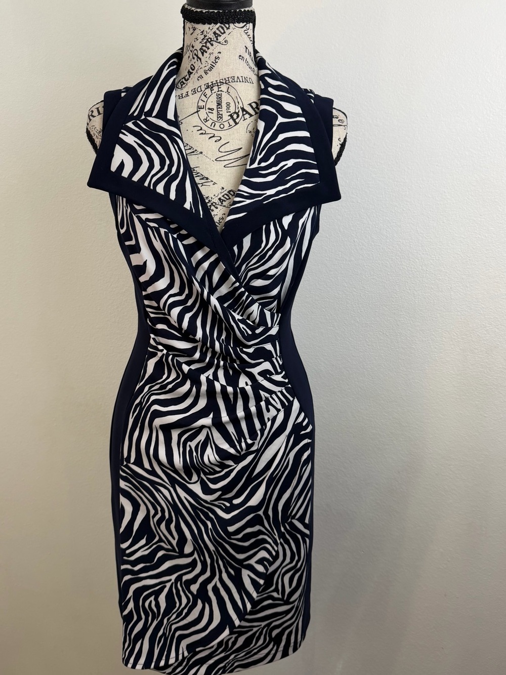 Y2K Office Siren Joseph Ribkoff Animal Print Ruched Bodycon Dress Size 8